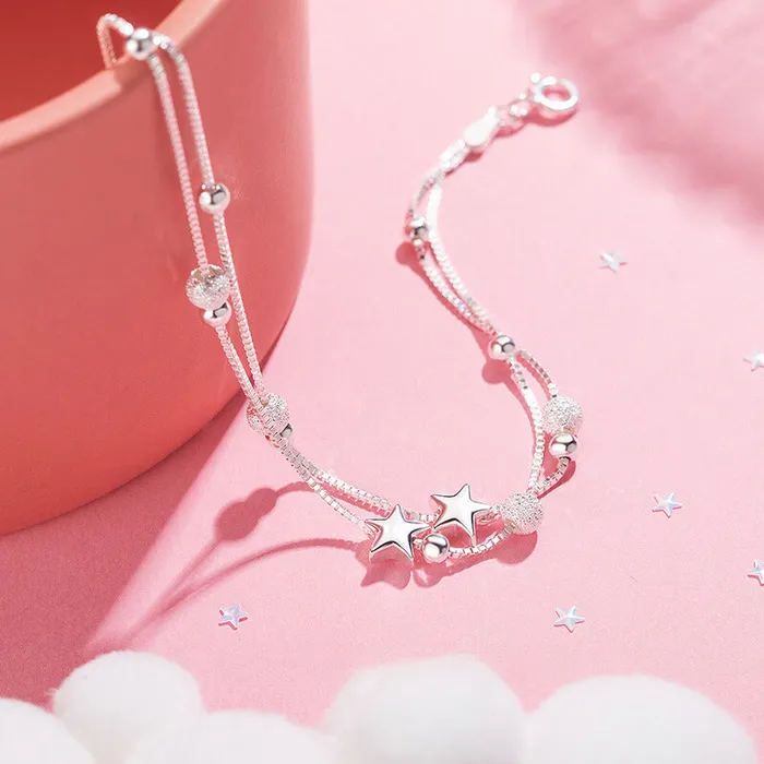 Trendolla Jewelry Bracelets S925 Silver Double Layer Star Bracelet