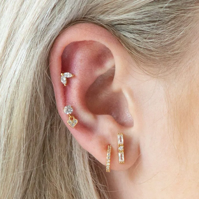 Trendolla Jewelry Earrings Leaf Piercing Barbell Earrings Ball Back Earrings Sleeper Earrings