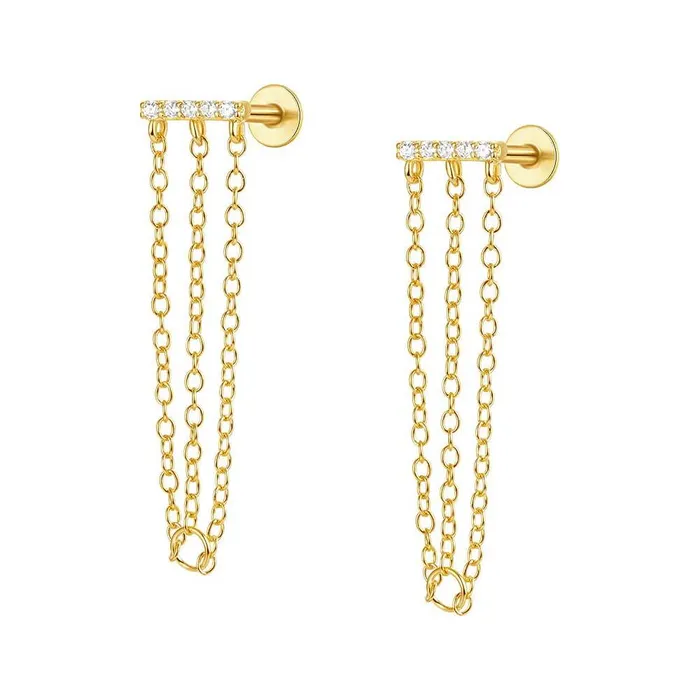Trendolla Jewelry Earrings Long Chain Delicate Flat Back Stud Earrings