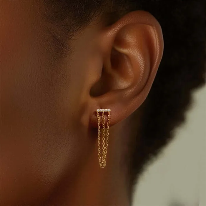 Trendolla Jewelry Earrings Long Chain Delicate Flat Back Stud Earrings