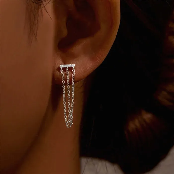 Trendolla Jewelry Earrings Long Chain Delicate Flat Back Stud Earrings