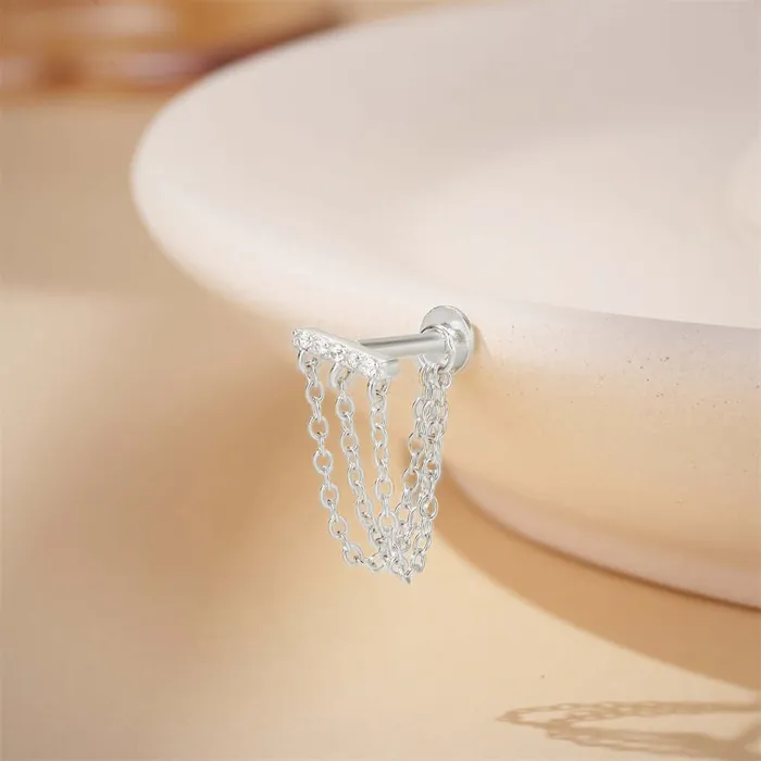 Trendolla Jewelry Earrings Long Chain Delicate Flat Back Stud Earrings