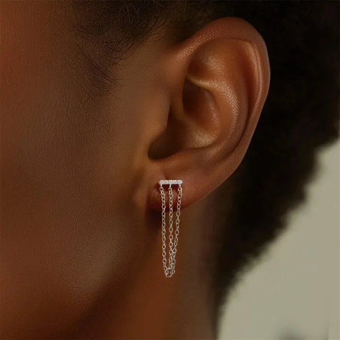 Trendolla Jewelry Earrings Long Chain Delicate Flat Back Stud Earrings