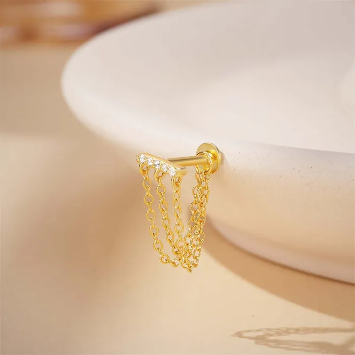Trendolla Jewelry Earrings Long Chain Delicate Flat Back Stud Earrings