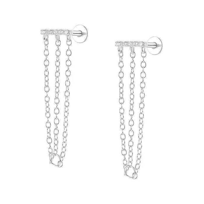 Trendolla Jewelry Earrings Long Chain Delicate Flat Back Stud Earrings