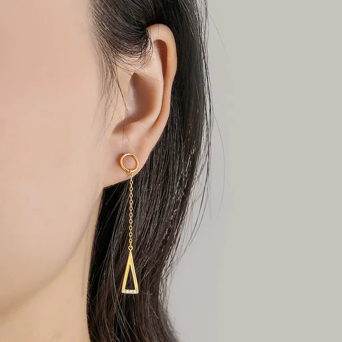 Trendolla Jewelry Earrings S925 Silver Asymmetric Circle Triangle Drop Earrings