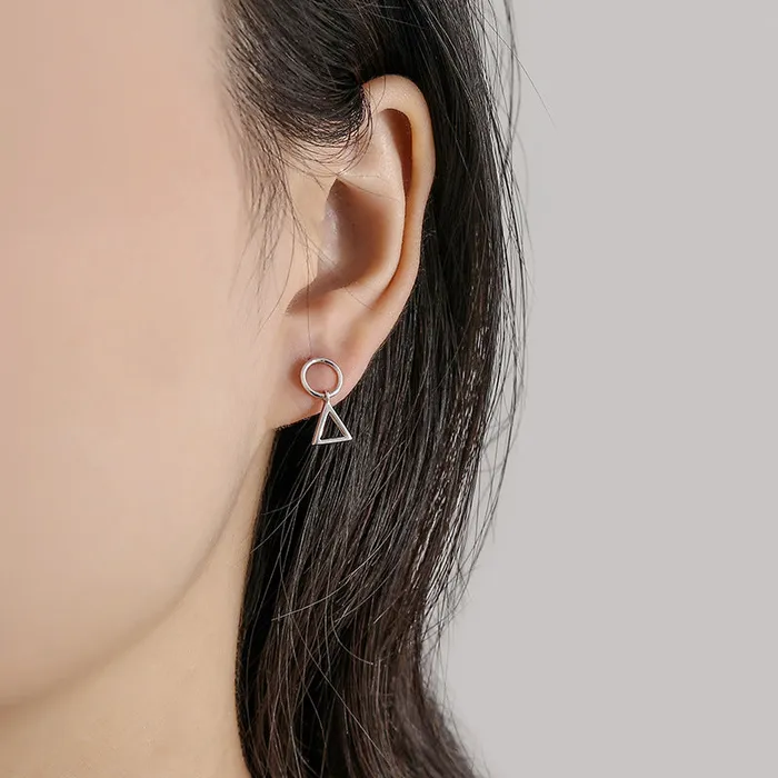 Trendolla Jewelry Earrings S925 Silver Asymmetric Circle Triangle Drop Earrings