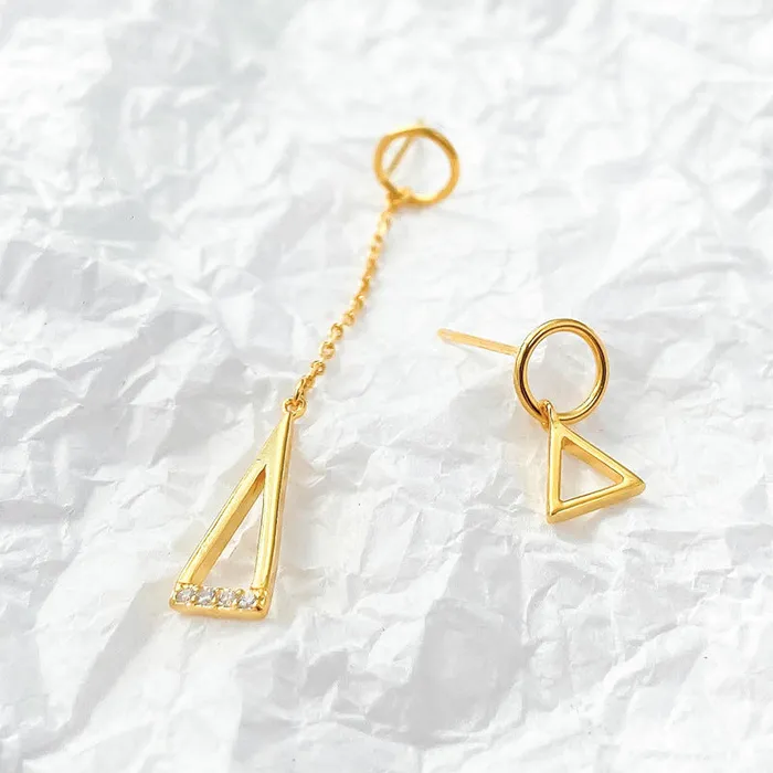 Trendolla Jewelry Earrings S925 Silver Asymmetric Circle Triangle Drop Earrings