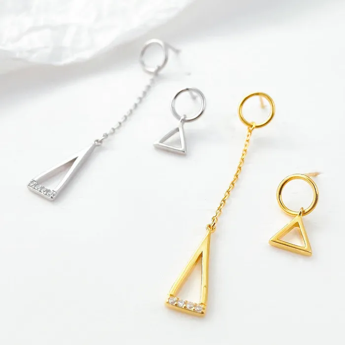 Trendolla Jewelry Earrings S925 Silver Asymmetric Circle Triangle Drop Earrings