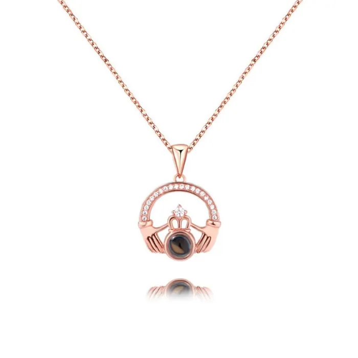 Trendolla Jewelry Necklaces Crown with Both Hands Necklace with Picture Inside Trendolla Jewelry Necklaces Crown with Both Hands Necklace with Picture Inside
