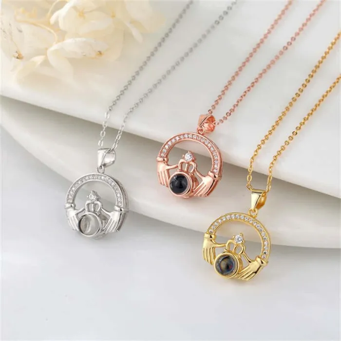 Trendolla Jewelry Necklaces Crown with Both Hands Necklace with Picture Inside