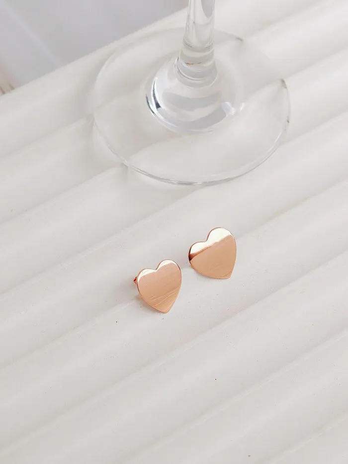Curio Cottage 925 Silver Rose Gold Platted Heart Stud Earring Earrings