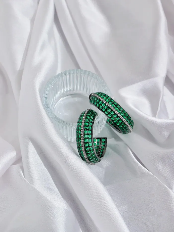 Curio Cottage Earrings Emerald Embrace CZ Hoop Earrings Curio Cottage Earrings Emerald Embrace CZ Hoop Earrings