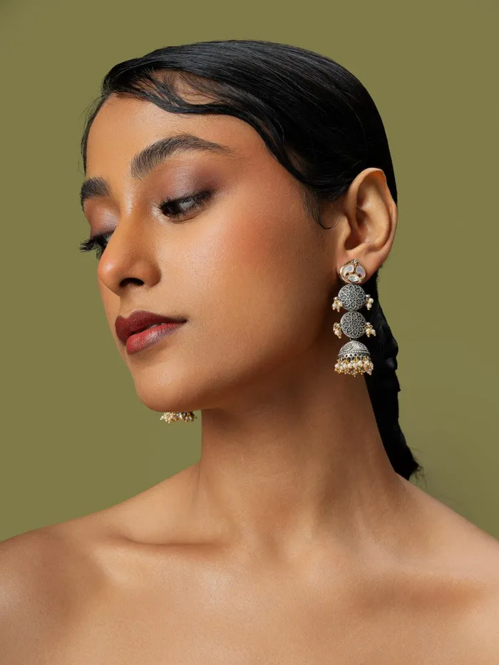 Curio Cottage Earrings Gypsy Oxidised Coin Drop Jhumki Earrings