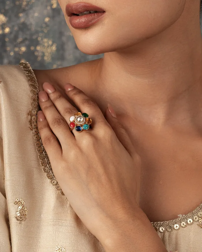 Curio Cottage Rings Meira Navratna Bloom Ring