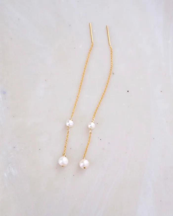 ERIJEWELRY Earrings Double Pearl Threader Earrings