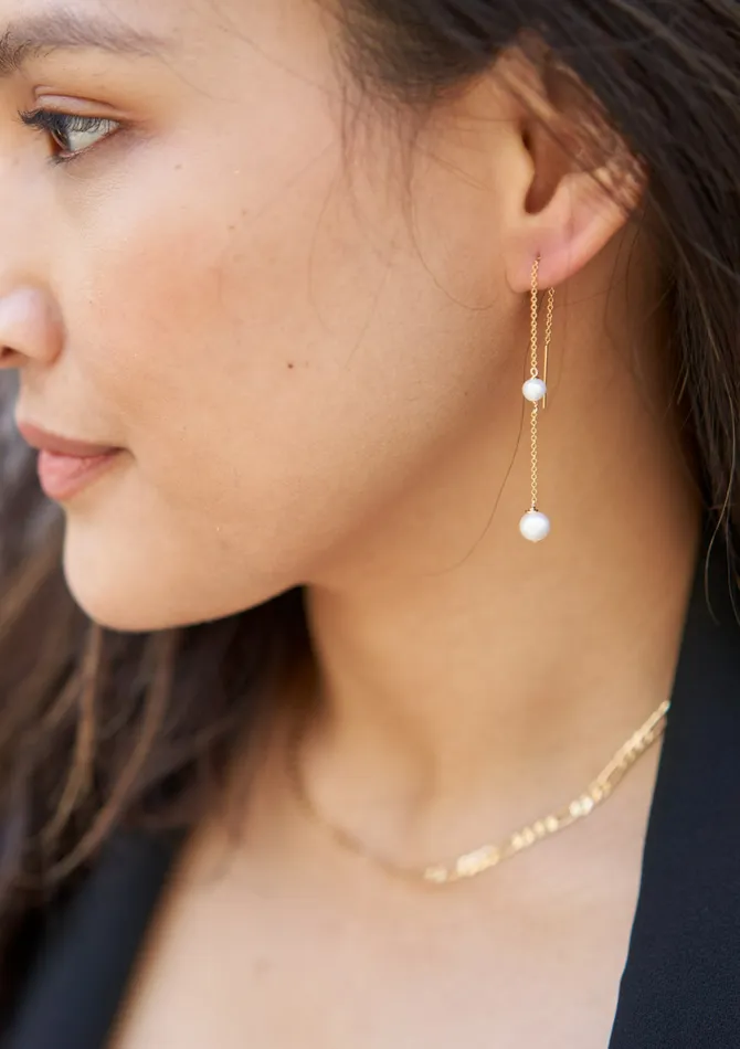 ERIJEWELRY Earrings Double Pearl Threader Earrings