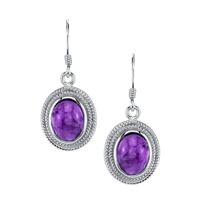 Four Peaks Mining Co Earrings Oval Cabochon Amethyst Drop Earrings