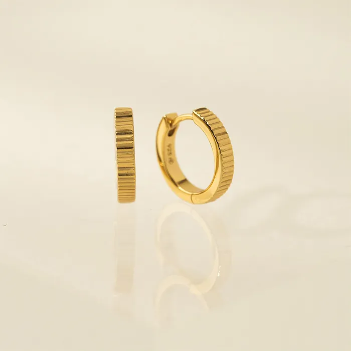 Gold Plated 15mm Fluted Huggie Hoop Earrings Lovers Tempo Earrings