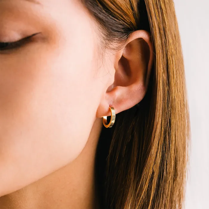 Gold Plated 15mm Fluted Huggie Hoop Earrings Lovers Tempo Earrings