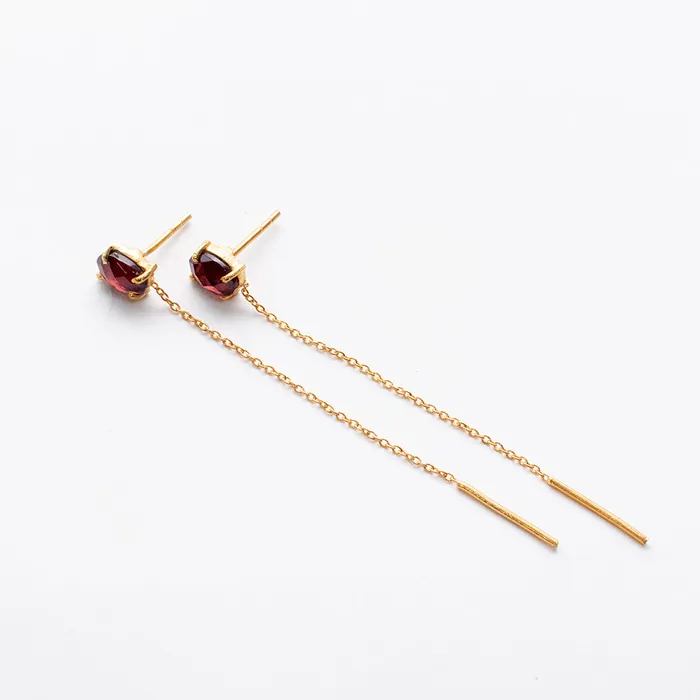 Gold Plated Semi Precious Stud with Chain Earrings Silver Lotus Earrings