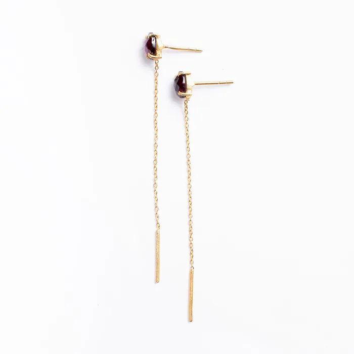 Gold Plated Semi Precious Stud with Chain Earrings Silver Lotus Earrings