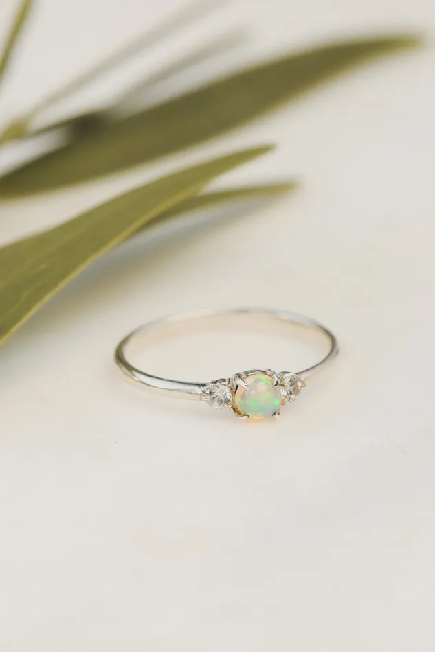 Lacee Alexandra Jewelry Rings Sterling Silver Opal and White Sapphire Ring