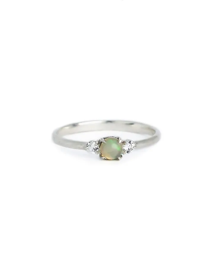 Lacee Alexandra Jewelry Rings Sterling Silver Opal and White Sapphire Ring