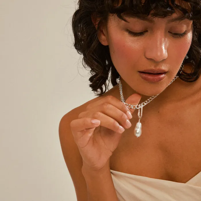 Pearl Silver Plated Charm Pilgrim Charm Necklaces