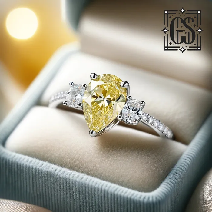 Rings FL LLC Yellow Pear Diamond Engagement Ring White Gold Pear Shape Diamond Engagement Ring Yellow Moissanite Yellow Moissanite Engagement Ring