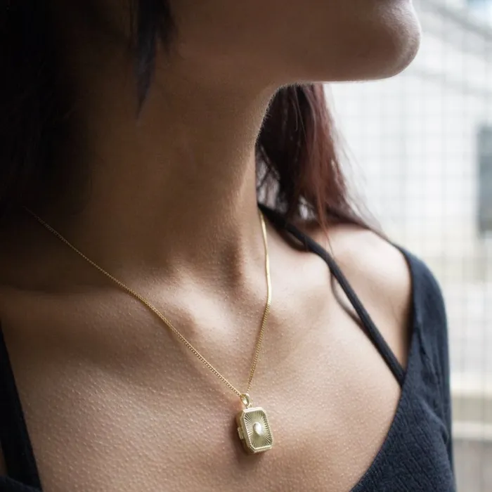 Silver Lotus Gold Vermeil Shining Mother of Pearl Locket Necklaces