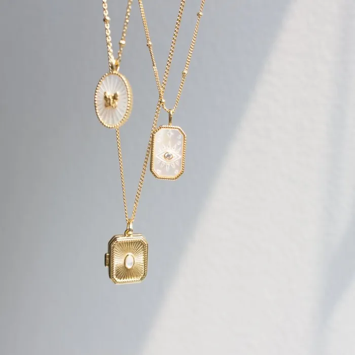 Silver Lotus Gold Vermeil Shining Mother of Pearl Locket Necklaces