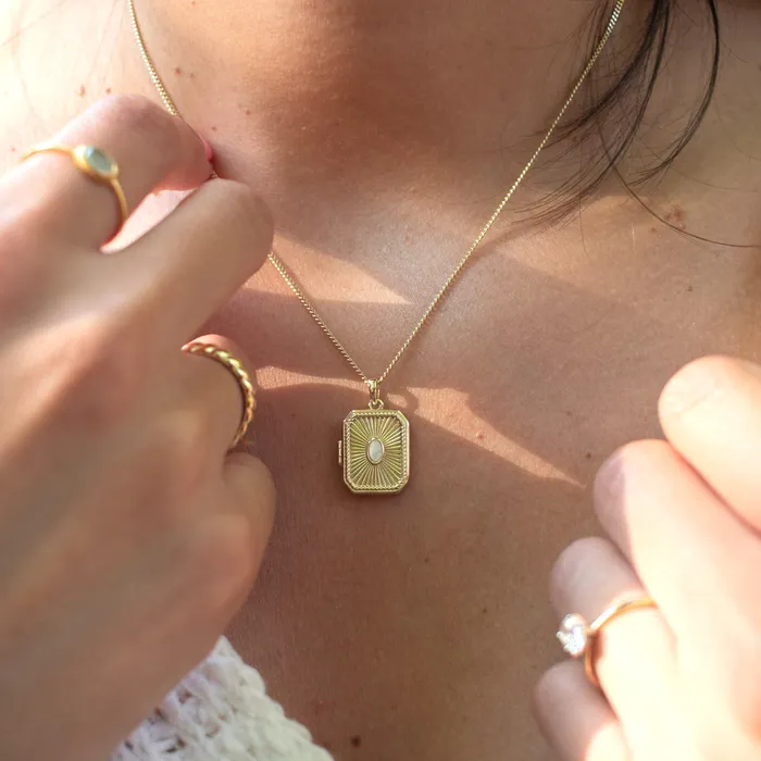 Silver Lotus Gold Vermeil Shining Mother of Pearl Locket Necklaces