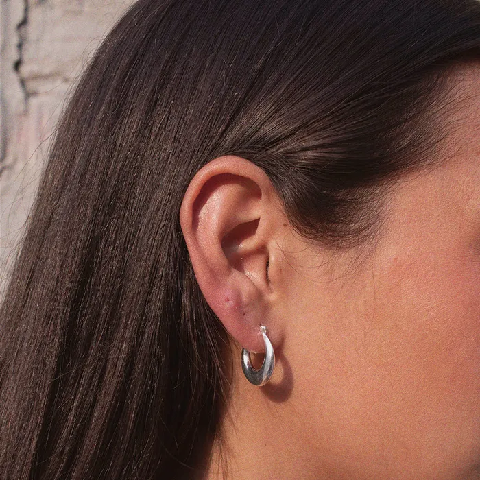 Silver Lotus Rings Silver Puffy Round Shaped Hoops