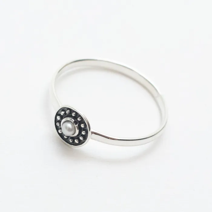 Silver Lotus Rings Small Pearl Dotted Ring