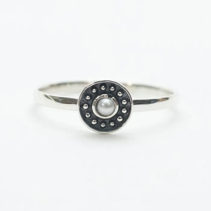 Silver Lotus Rings Small Pearl Dotted Ring