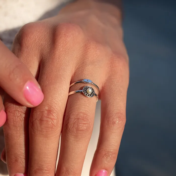 Silver Lotus Rings Small Pearl Dotted Ring