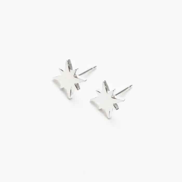 Silver Lotus Silver Pointed Star Studs Earrings