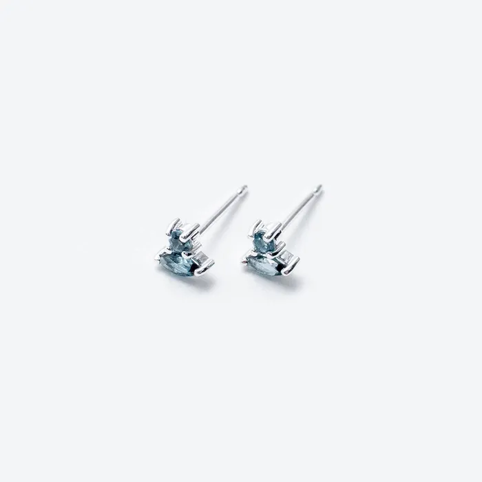 Tashi Silver Blue Topaz Marquis Round Combo Studs Rings