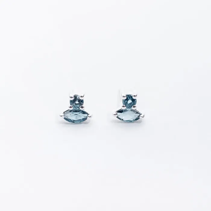 Tashi Silver Blue Topaz Marquis Round Combo Studs Rings