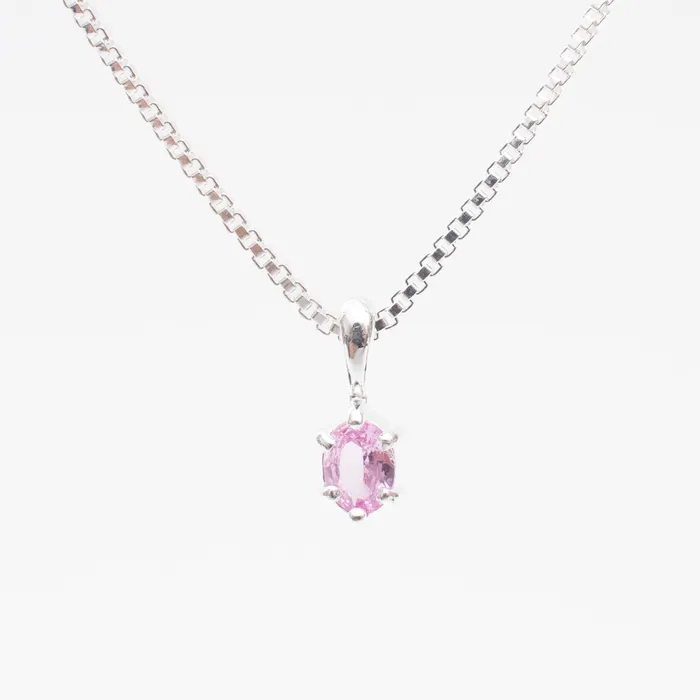 Tashi Sterling Silver Oval Claw Set Pink Sapphire Necklace Necklaces