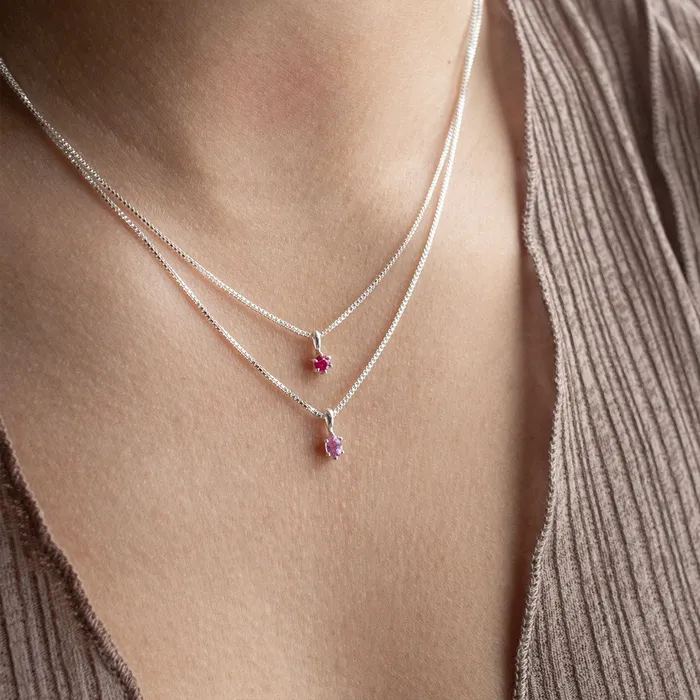 Tashi Sterling Silver Oval Claw Set Pink Sapphire Necklace Necklaces