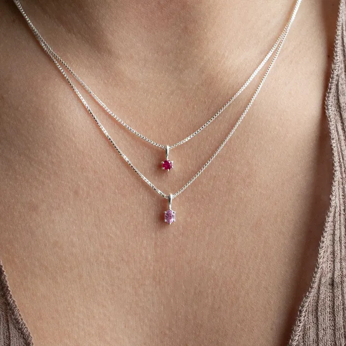 Tashi Sterling Silver Oval Claw Set Pink Sapphire Necklace Necklaces